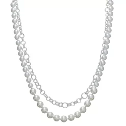 Napier Silver Tone Simulated Pearl Double-Strand Necklace