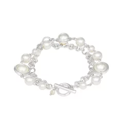 Napier Silver Tone Simulated Pearl Chunky Toggle Bracelet
