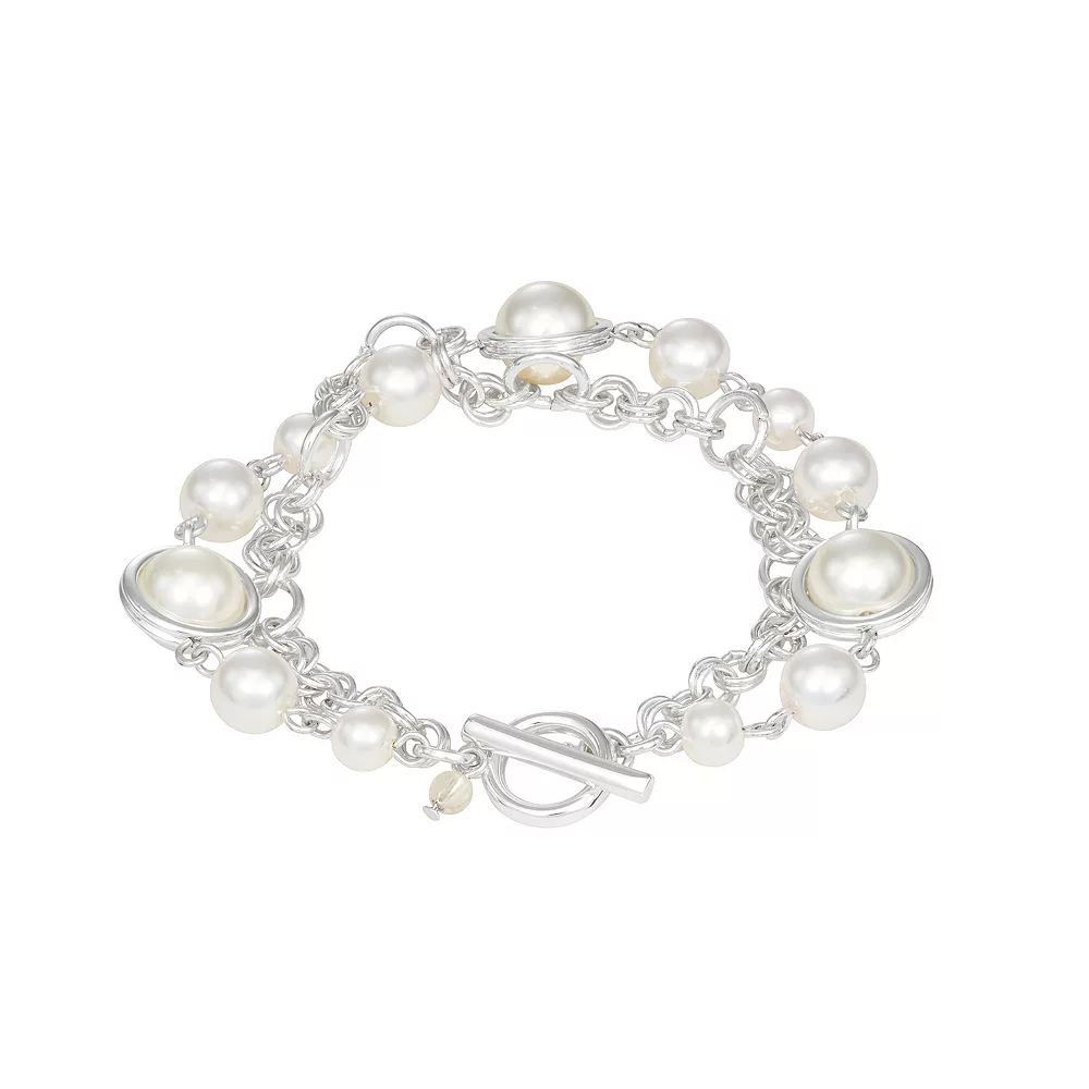 Napier Silver Tone Simulated Pearl Chunky Toggle Bracelet 1 Napier Silver Tone Simulated Pearl Chunky Toggle Bracelet