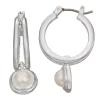 Napier Silver Tone Simulated Pearl Drop Hoop Earrings