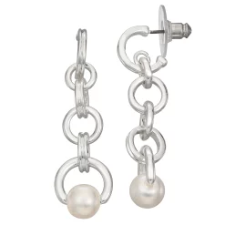 Napier Silver Tone Simulated Pearl Linear Drop Earrings