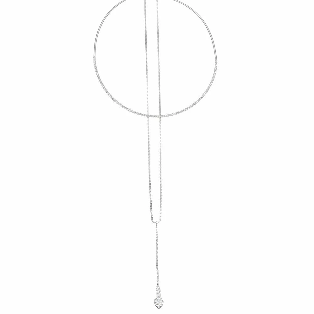 Nine West Silver Tone Simulated Crystal Multirow Necklace 1 Nine West Silver Tone Simulated Crystal Multirow Necklace