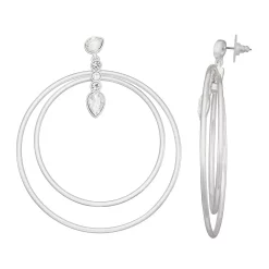 Nine West Silver Tone Simulated Crystal Orbital Earrings