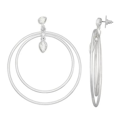 Nine West Silver Tone Simulated Crystal Orbital Earrings 1 Nine West Silver Tone Simulated Crystal Orbital Earrings -Napier Elegant shop 5808028
