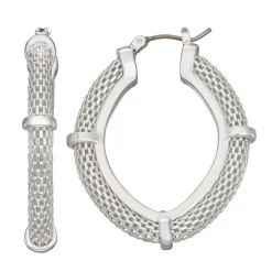 Napier Silver Tone Oval Click-It Earrings