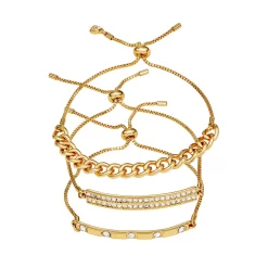 Nine West Gold Tone Chain & Bar Adjustable Bracelet Trio Set