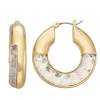 Nine West Gold Tone Crystal Faceted Hoop Earrings