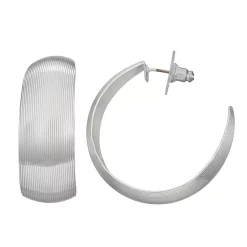 Napier Silver Tone Domed Textured C-Hoop Earrings