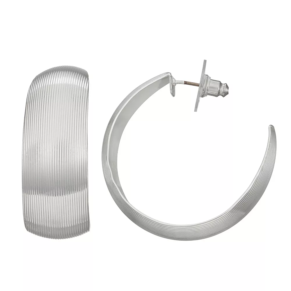 Napier Silver Tone Domed Textured C-Hoop Earrings 1 Napier Silver Tone Domed Textured C-Hoop Earrings