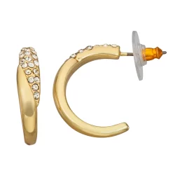 Napier Gold Tone Pave Domed C Hoop Earrings