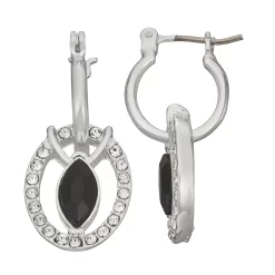 Napier Silver Tone Social Hoop Drop Earrings