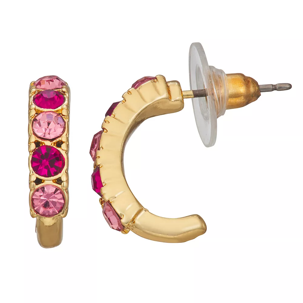 Napier Gold Tone Fuchsia Small Circle C Hoop Earrings 1 Napier Gold Tone Fuchsia Small Circle C Hoop Earrings