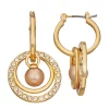 Napier Gold Tone Circle Paver Hoop Drop Earrings