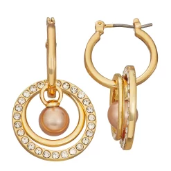 Napier Gold Tone Circle Paver Hoop Drop Earrings