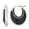 Napier Silver Tone Black Enamel Open Oval Drop Earrings