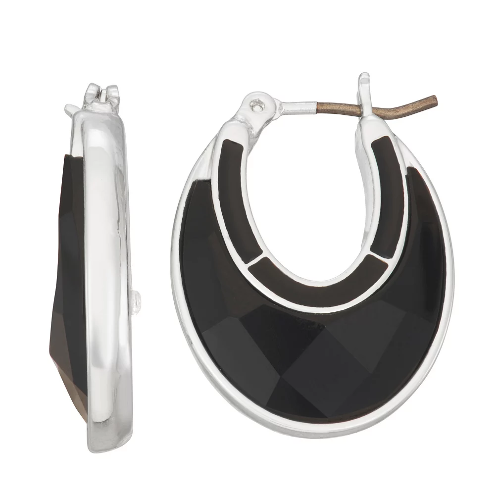 Napier Silver Tone Black Enamel Open Oval Drop Earrings 1 Napier Silver Tone Black Enamel Open Oval Drop Earrings