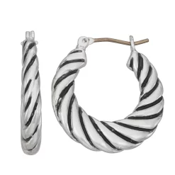 Napier Silver Tone Casual Twist Antiqued Hoop Earrings