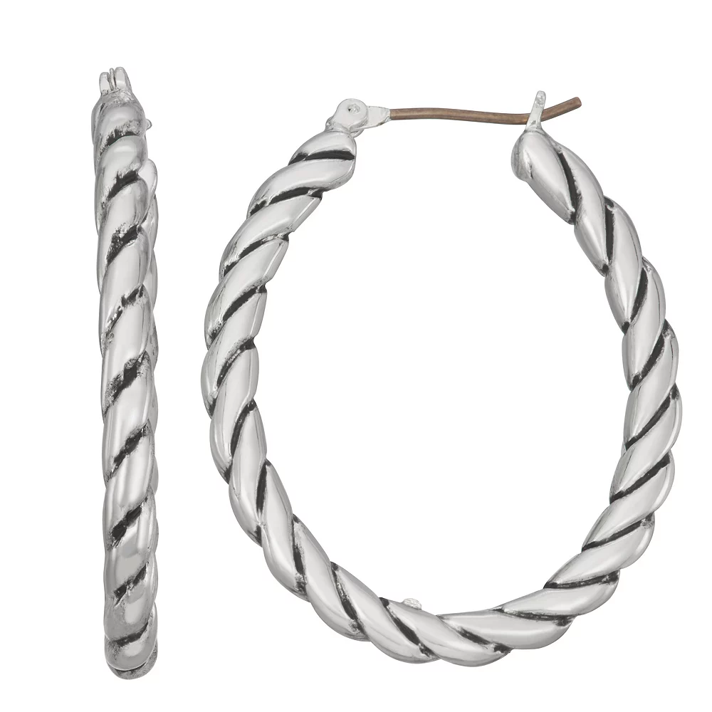 Napier Silver Tone Casual Twist Click-It Hoop Earrings 1 Napier Silver Tone Casual Twist Click-It Hoop Earrings
