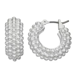 Napier Silver Tone 19 MM Beaded Hoop Earrings