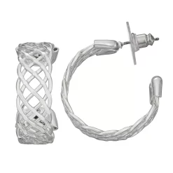 Napier Silver Tone Woven C Hoop Earrings