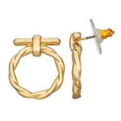 Napier Gold Tone Rope Texture Drop Post Earrings