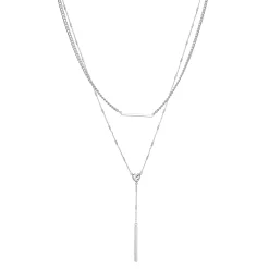 Nine West Silver Tone Double Row Heart Y Necklace