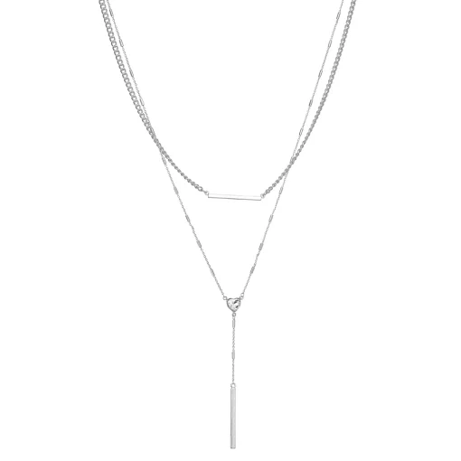 Nine West Silver Tone Double Row Heart Y Necklace 6 Nine West Silver Tone Double Row Heart Y Necklace -Napier Elegant shop 5893009