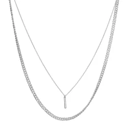Nine West Silver Tone Layered Chain Bar Pendant Necklace