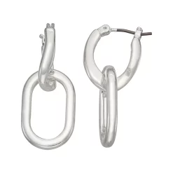 Nine West Silver Tone Chain Link Drop Hoop Earrings