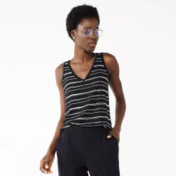Women's Nine West Easy V-Neck Tank -Napier Elegant shop 6171582 Black White Stripe