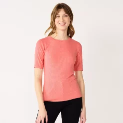 Women's Nine West Ribbed Fitted Elbow-Sleeve Tee -Napier Elegant shop 6171586 Cruz Coral
