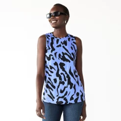 Nine West Essential Easy High-Neck Tank -Napier Elegant shop 6171805 Blue Black Leopard